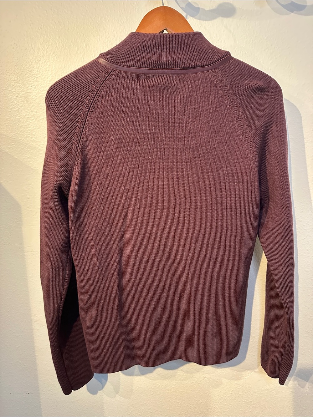 Pendleton Merino wool & leather trim Women's Zip-Front Cardigan in Plum - Picture 6 of 9